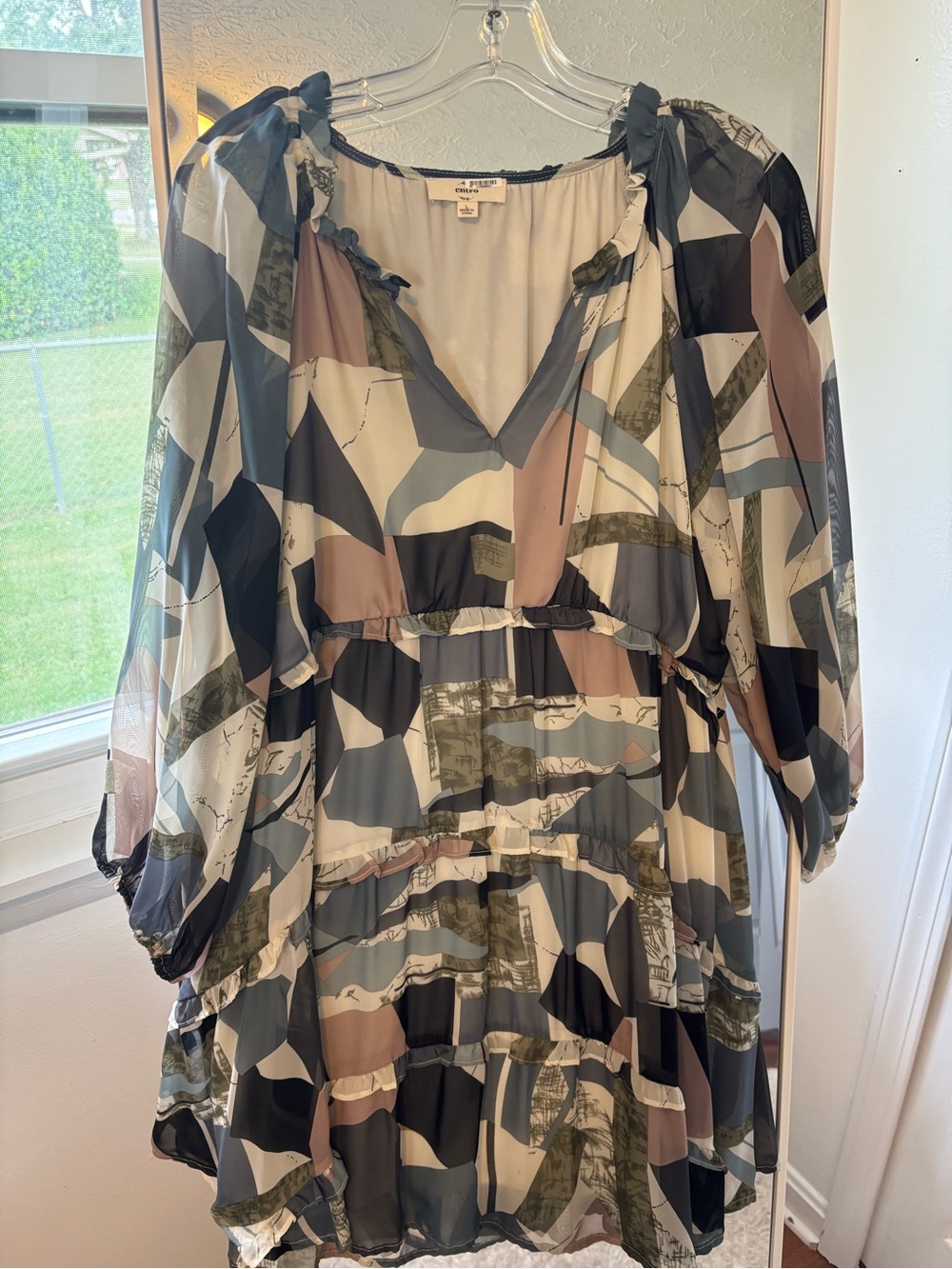 Entro Flowy Tiered Dress in Mauve Slate Sage and Cream